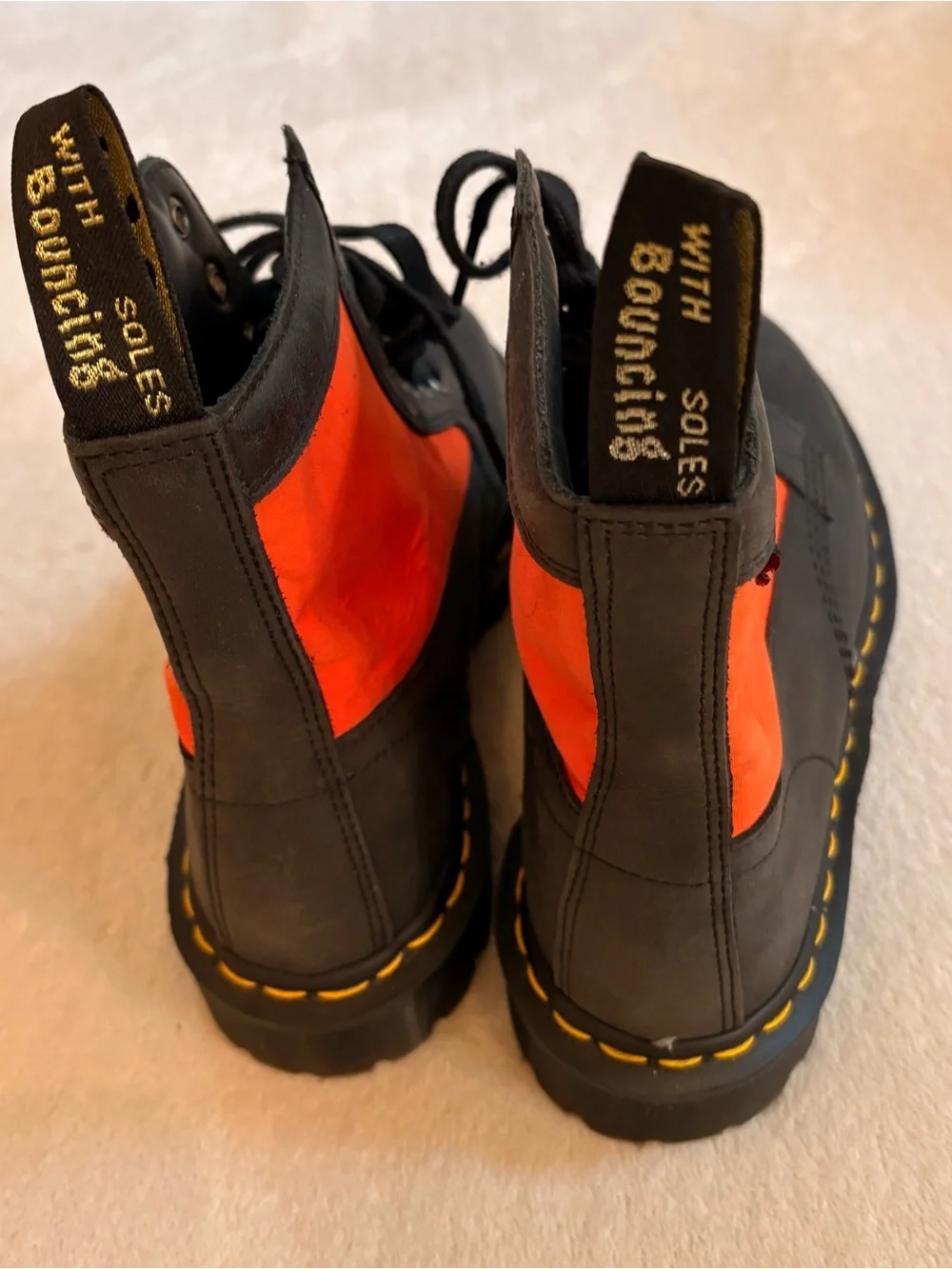 Dr. Martens 1460 Panel Made in England Black Orange Leather Lace-Up Combat Boot